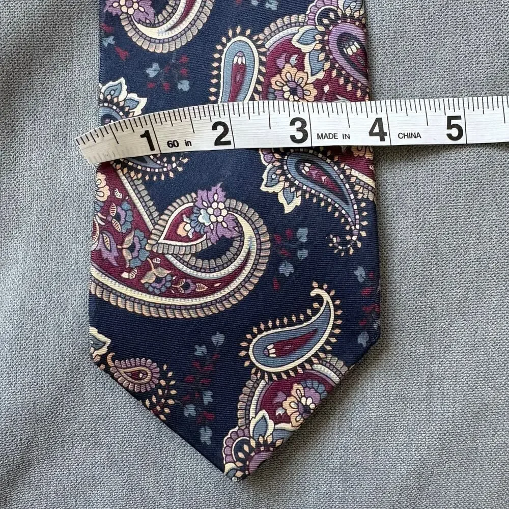 Christian Dior Monsieur Silk Tie Paisley Navy Burgundy Vintage USA OldMoney